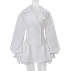 Flowering Girl Women Zenobia Large Lapel Button Puff Sleeve Tutu Mini Dress In White