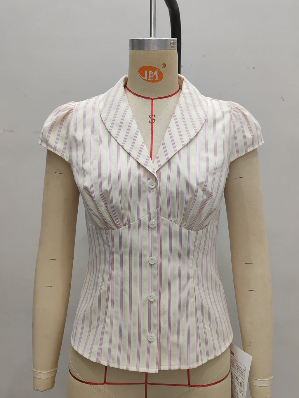 Flowering Girl Women pleated striped buttoned short sleeve shirt