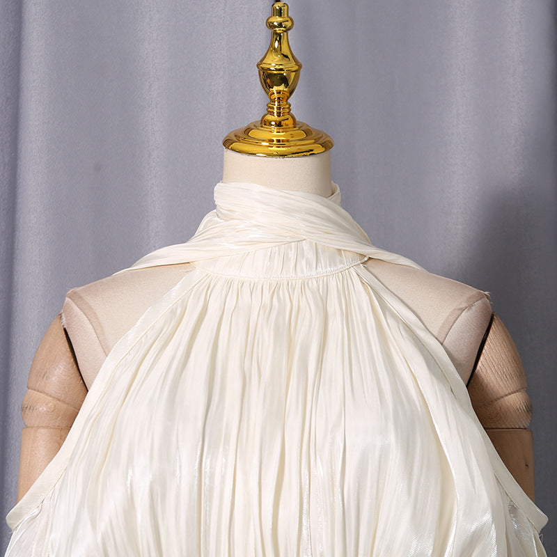 Ashley Apricot Off Shoulder Pleated Puff Sleeve Maxi Dress