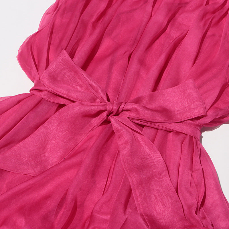 Flowering Girl Women half-high-neckline tulle mini dress in pink