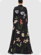 Black Floral Print Belted Shirt Maxi Dress With Slit