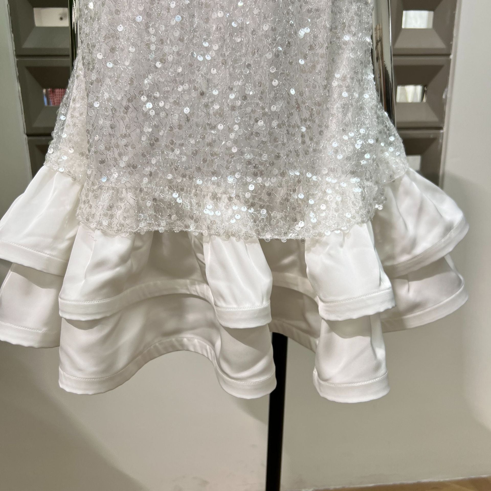 gemma sequin Sleeveless Bowknot Mini Dress in white