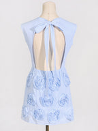 Flowering Girl Women xaviera rose applique mini dress in blue