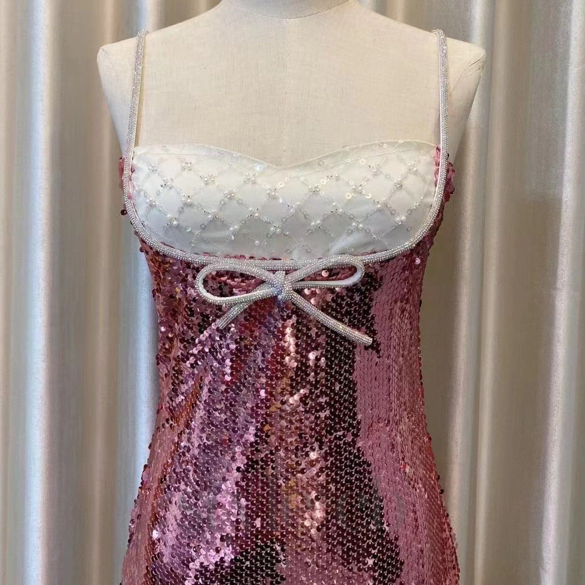 Flowering Girl Women DAVINA SEQUINS DIAMANTE MINI DRESS IN PINK