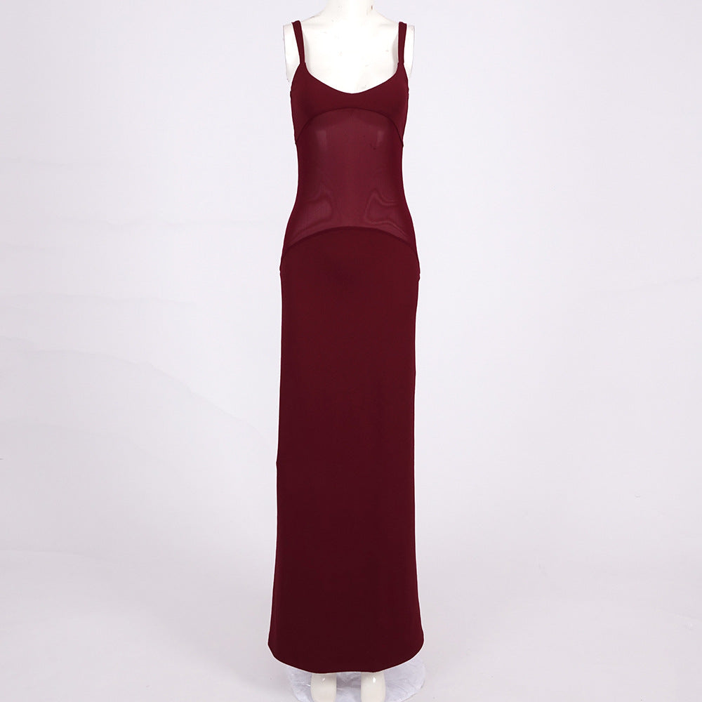 Flowering Girl Women sheer knit curve maxi dress in merlot