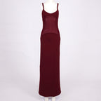 Flowering Girl Women sheer knit curve maxi dress in merlot