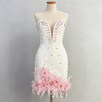 Tube Top deep V-neck pearl bodycon mini dress in pink