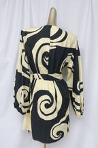 oceanic swirl v-neck puff sleeve mini dress