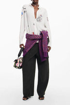 White Sun & Star Print Oversized Long Sleeve Shirt