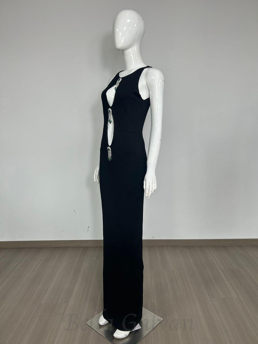 Flowering Girl Women emerald embellished cutout sleeveless maxi dress in black