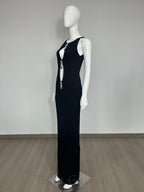Flowering Girl Women emerald embellished cutout sleeveless maxi dress in black