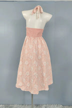 Pink Fairy Jacquard Halterneck Open Back Big Swing Midi Dress