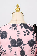 Flowering Girl Women v-Neck Satin Floral Midi Dress In Pink