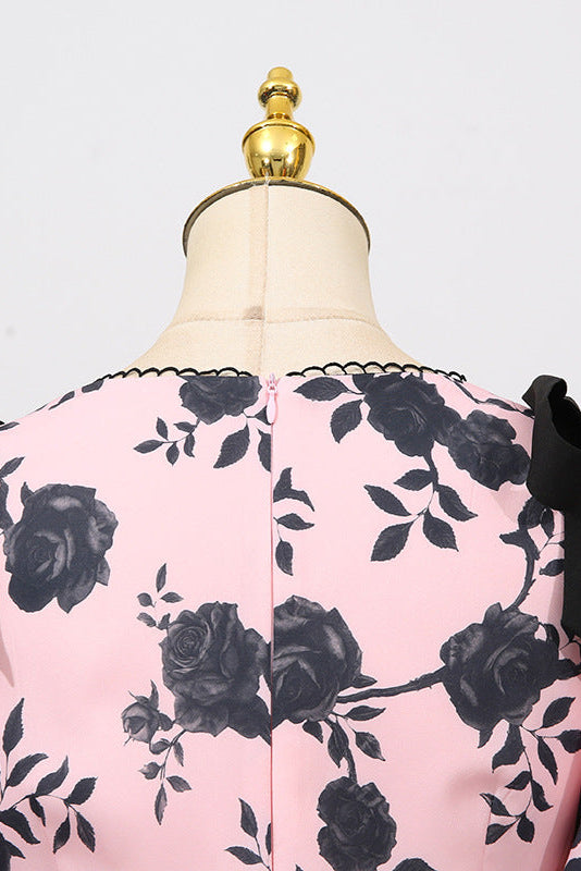 Flowering Girl Women v-Neck Satin Floral Midi Dress In Pink
