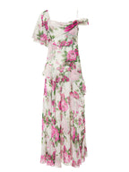 White Off-The-Shoulder Floral Printed Midi Dress