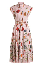 Flowering Girl Women Belted Pleated Floral-Print Cotton-Poplin Midi Shirt Dress - Pink
