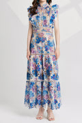 Flowering Girl Women chloe hollow out flower embroidery maxi dress in blue