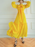 Yellow Long Sleeved Large Swing Dress