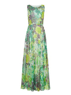Green Flower Sleeveless Large Swing Maxi Dress