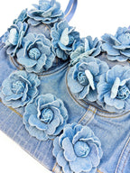 Flowering Girl Women Denim Top With Roses