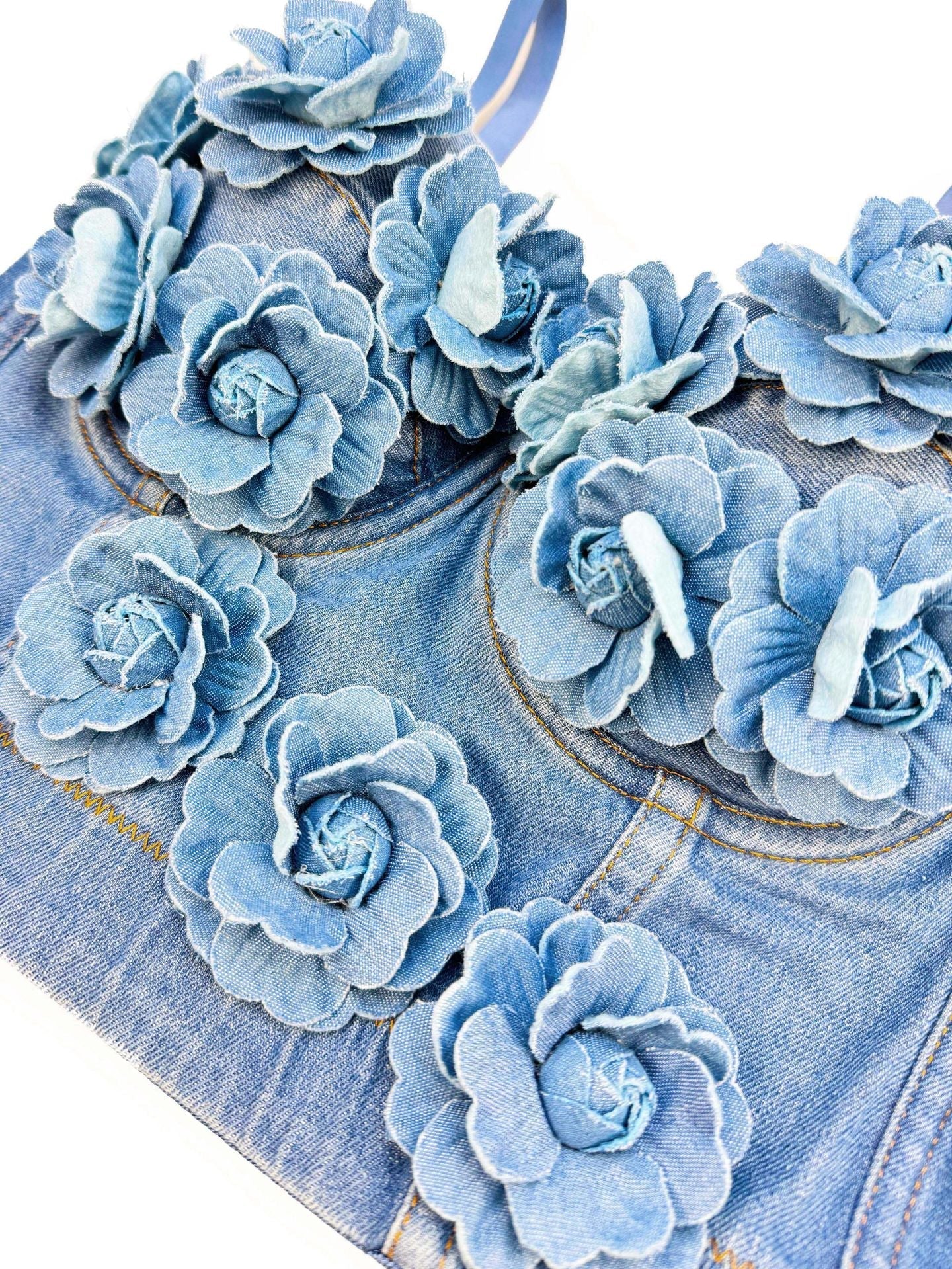 Flowering Girl Women Denim Top With Roses