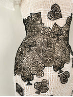 Flowering Girl Women Poker Patterns embellished midi dress in white