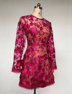 Rose Red Floral Lace Long Sleeve Mini Dress