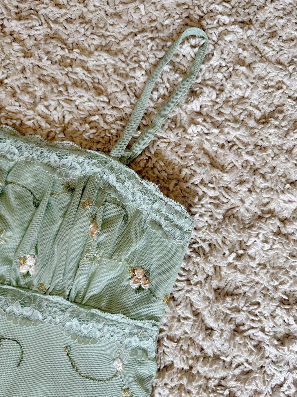 Floral Embroidery Lace Trim Mesh Cami Top