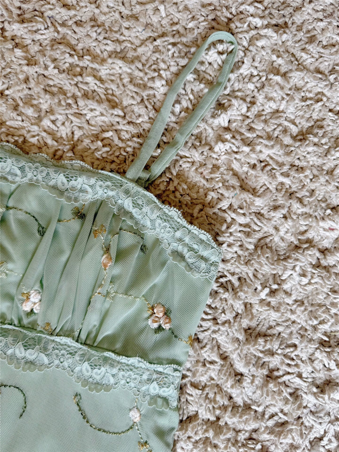 Floral Embroidery Lace Trim Mesh Cami Top