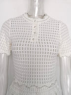 Angela Ruffle Trim Pearl Beaded Knit Sweater