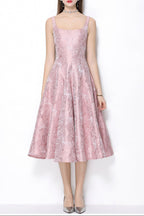 Beverly Vintage Jacquard Slip Midi Dress In Pink