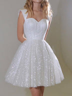 Amity White Sexy Sequined Short Princess Evening Gown Mini Dress