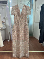 Embroidery v -Neck Midi Dress In Beige