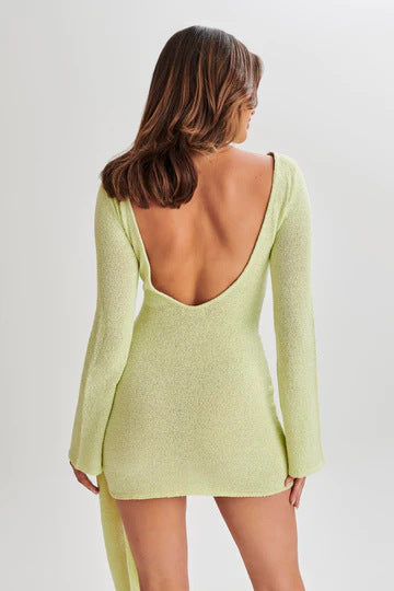 Flowering Girl Women green long sleeve knitted mini dress