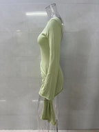 Flowering Girl Women green long sleeve knitted mini dress