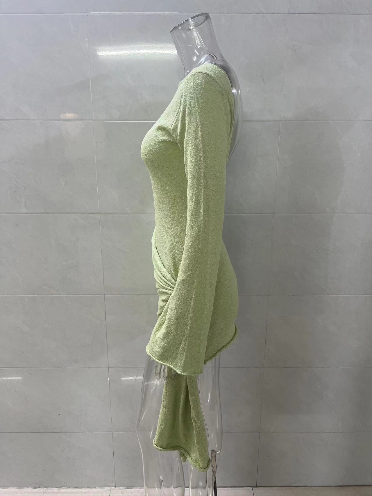 Flowering Girl Women green long sleeve knitted mini dress