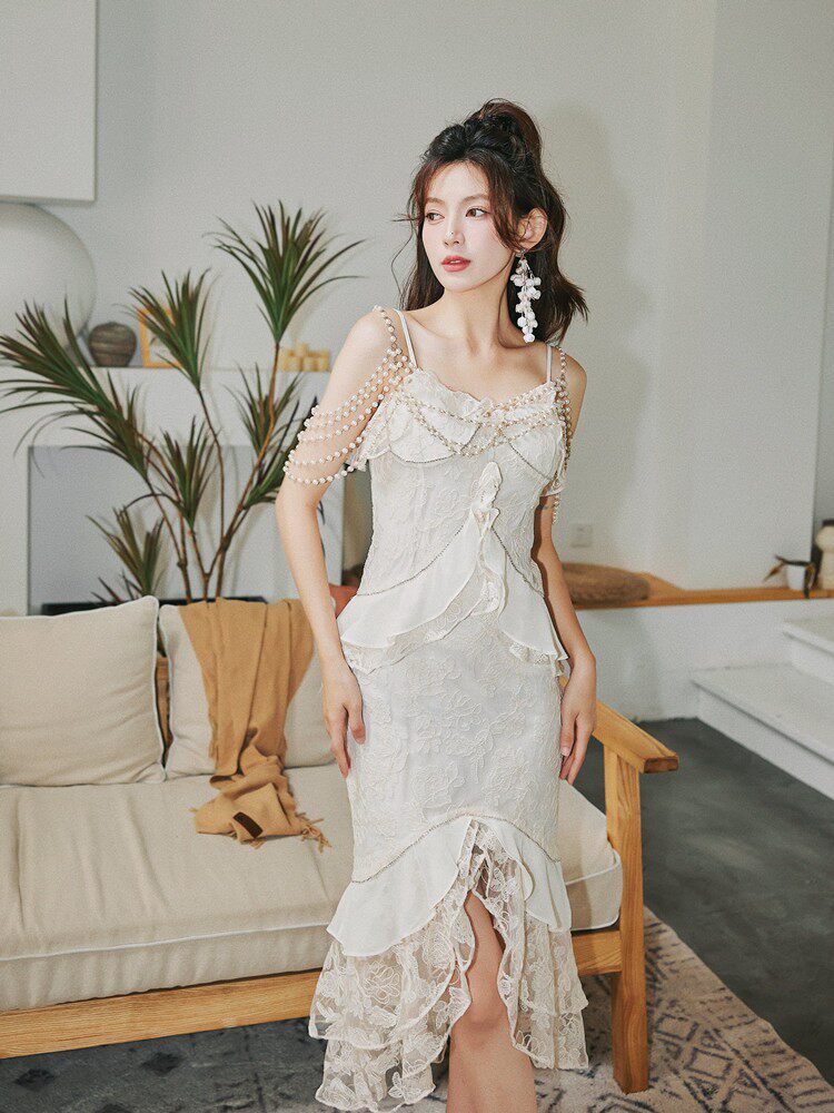 Frederica Lace-Trimmed Ruffled Slip Dress