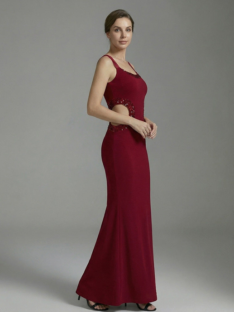 cornelia Beaded cutout Crepe Maxi Dress - burgundy