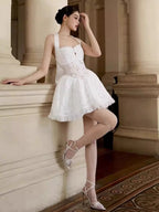 halter embroidered hollow mini dress in white