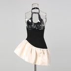 Flowering Girl Women Lyuba 3D Flower Contrast Color Bandage Mini Dress