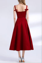 amelia square neck Satin Slip midi Dress - red