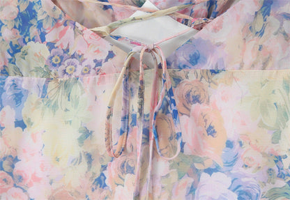 rebecca Floral print ruffle backless maxi dress - blue