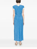 Flowering Girl Women Lyuba Polka Dot Lace-Trimmed V-Neck Maxi Dress In Blue
