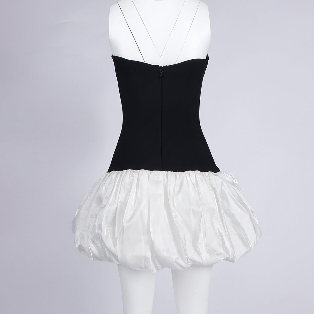 Flowering Girl Women Butterfly Embroidered Bodice Puffball mini Dress in black
