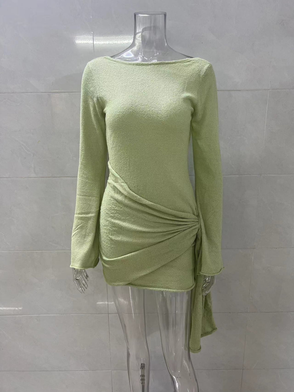 Flowering Girl Women green long sleeve knitted mini dress