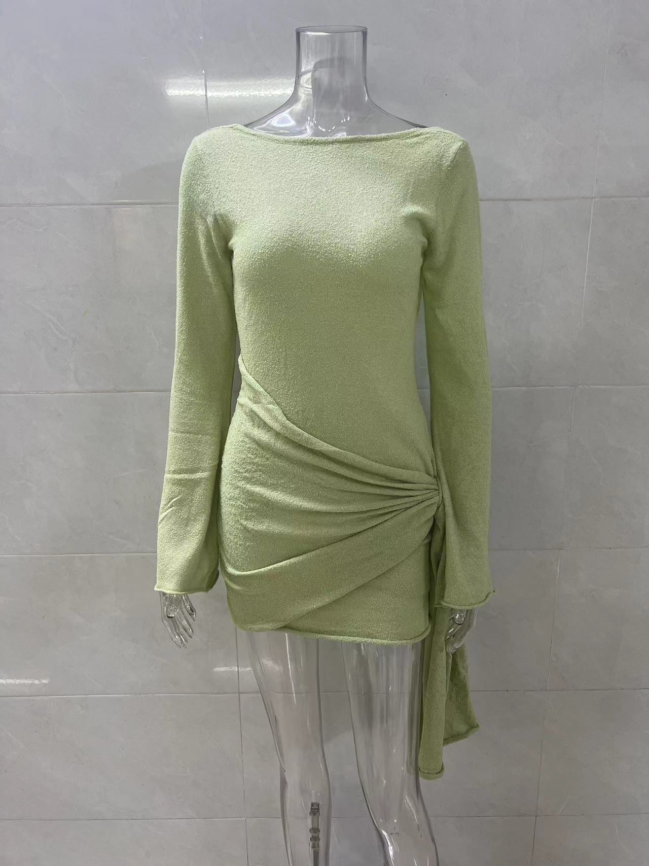 Flowering Girl Women green long sleeve knitted mini dress