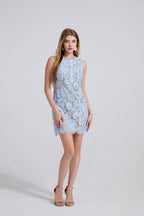 Flowering Girl Women eunice hollow pencil Lace mini Dress in blue
