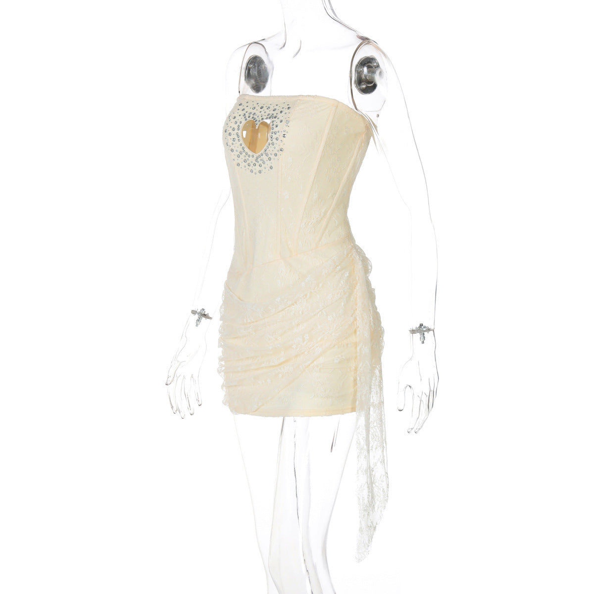 meroy Strapless Lace Mini Dress in Baby Pink