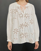 Lower Embroidery Versatile Stand-Up Collar Long Sleeve Shirt