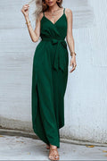 green V-neck camisole top set